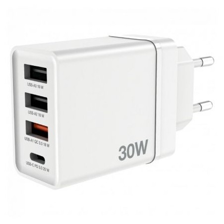 Cargador de Pared Verbatim CHR-30EU2- 1xUSB Tipo-C- 3xUSB- 30W