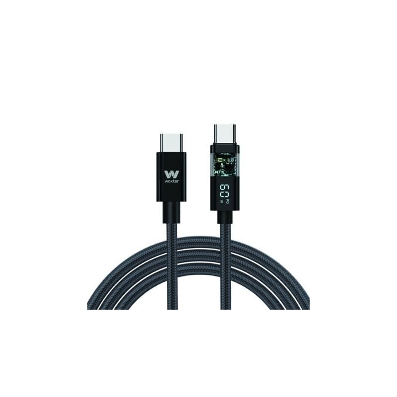 Cable USB 2-0 Tipo-C Woxter PE26-186- USB Tipo-C Macho - USB Tipo-C Macho- Hasta 100W- 480Mbps- 2m- Negro