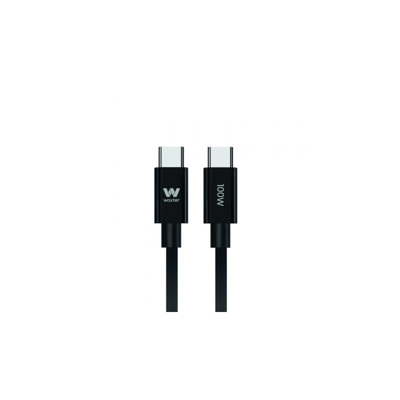 Cable USB 2-0 Tipo-C Woxter PE26-191- USB Tipo-C Macho - USB Tipo-C Macho- Hasta 100W- 480Mbps- 3m- Negro