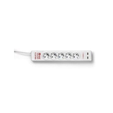 Regleta con interruptor Salicru SAFE 5+- 5 Tomas de corriente- 2 USB- Cable 1-5m- Blanca