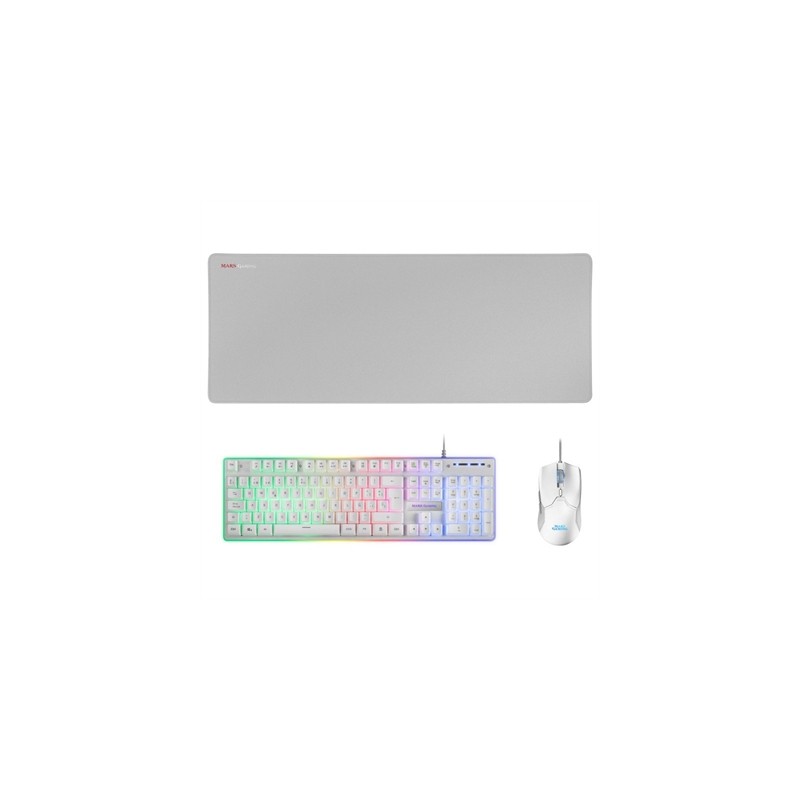 Pack Gaming Mars Gaming MCPX- Teclado H-MECH + Ratón Óptico + Alfombrilla- Blanco