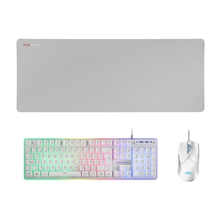 Pack Gaming Mars Gaming MCPX- Teclado H-MECH + Ratón Óptico + Alfombrilla- Blanco