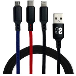 Cable USB 2-0 Subblim SUB-CAB-3IN101- Micro USB + USB Tipo-C + Lightning - USB Macho- 1m