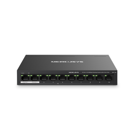 SWITCH MERCUSYS MS110P 10 PUERTOS 10-100MBPS Y 8 PUERTOS POE+