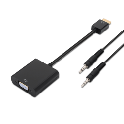 Conversor Aisens A122-0126- HDMI Macho - VGA Hembra- Jack 3-5 Hembra- 10cm- Negro