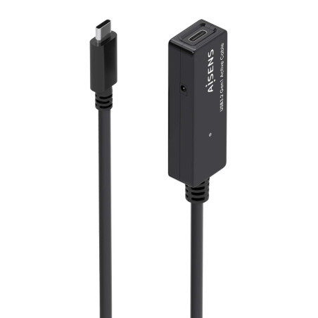 Cable Alargador USB 3-2 con Amplificador Aisens A107-0869- USB Tipo-C Macho - USB Tipo-C Hembra- Hasta 100W- 20Gbps- 5m- Negro