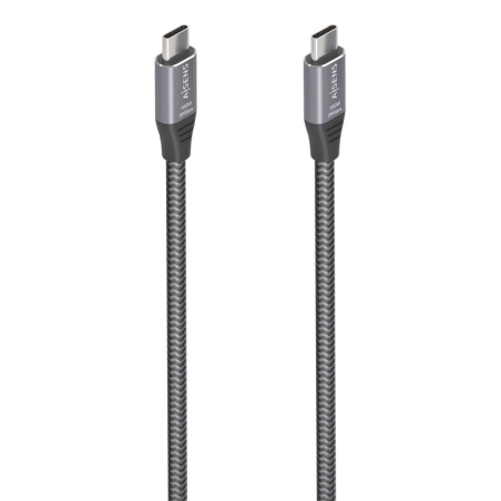 Cable USB 3-2 Tipo-C Aisens A107-0875- USB Tipo-C Macho - USB Tipo-C Macho- Hasta 100W- 20Gbps- 3m- Gris