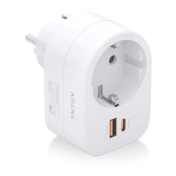 Enchufe Aisens ASPS-1A1C06-W- 1 Toma de Corriente- 1 USB Tipo-C PD- 1 USB- Blanco