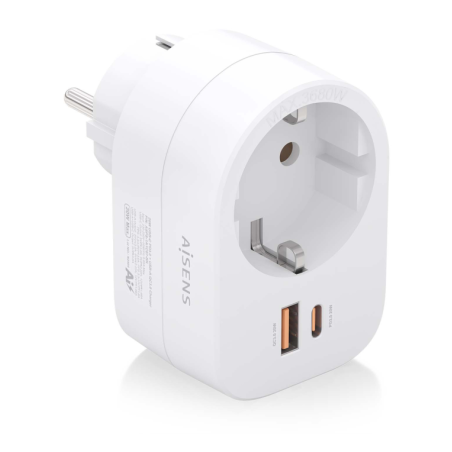 REGLETA PARED AISENS 1 TOMA USB-C 20W PD3-0 USB-A 20W QC3-0 BLANCO