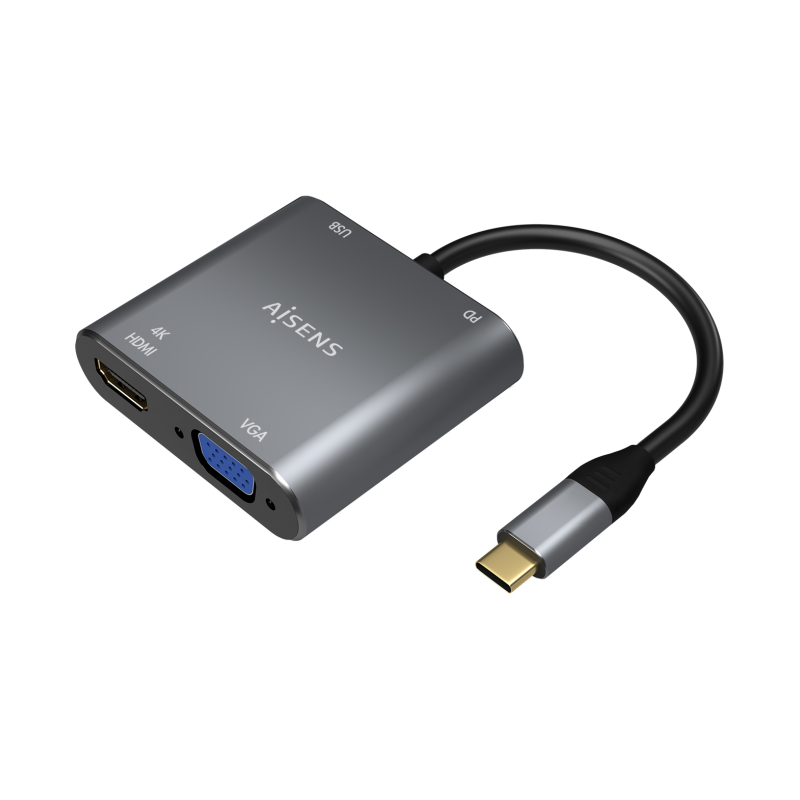 CABLE CONVERSOR AISENS USB-C A VGA-HDMI 4K-USB3-0-USB-C PD GRIS 15CM