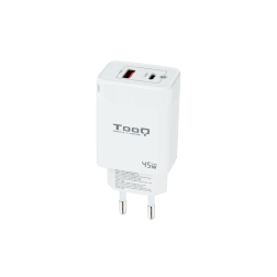 Cargador de Pared TooQ TQWC-GANQCPD45WT- 1xUSB Tipo-C- 1xUSB- 45W