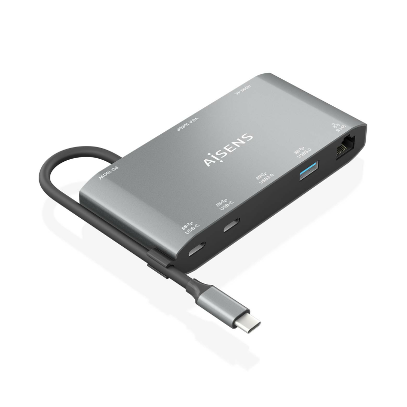 Docking USB Tipo-C Aisens ASUC-8P010-GR- 1xHDMI- 1xVGA- 2xUSB- 1xRJ45- 2xUSB Tipo-C- 1xUSB Tipo-C PD- Gris