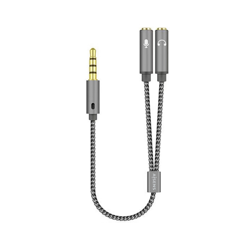 Adaptador Aisens A128-0415- Jack 3-5 Macho - 2x Jack 3-5 Hembra- 25cm- Gris