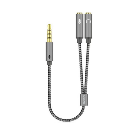 CABLE ADAPTADOR AISENS AUDIO JACK 3-5 4P-M-2XJACK 3-5 3P-H 25CM