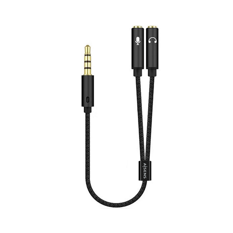 Adaptador Aisens A128-0416- Jack 3-5 Macho - 2x Jack 3-5 Hembra- 25cm- Negro