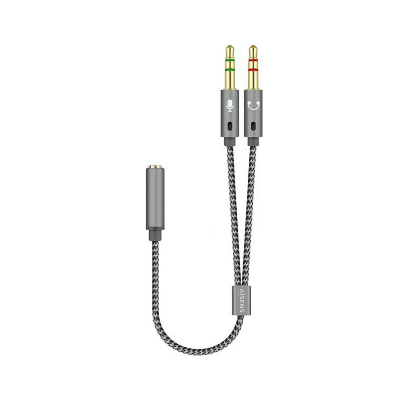 Adaptador Aisens A128-0417- Jack 3-5 Hembra - 2x Jack 3-5 Macho- 25cm- Gris