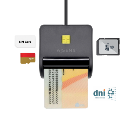 LECTOR DE TARJETA AISENS DNI SIM SD Micro SD MMC RS-MMC MMC Micro NEGRO