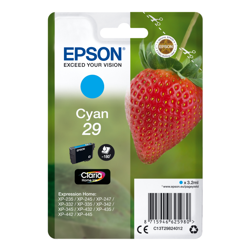 TINTA EPSON CLARIA 29 CIAN XP235 XP332 XP335 XP432 XP435