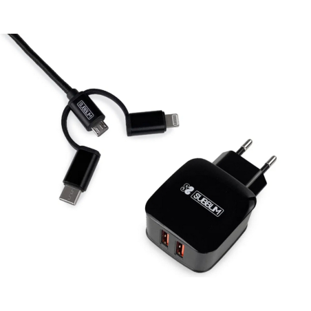 CARGADOR PARED SUBBLIM ABS 2-4A CON CABLE 3IN1 BLACK