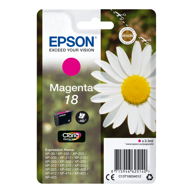 TINTA EPSON CLARIA 18 MAGENTA XP102 205 305 322 405 422