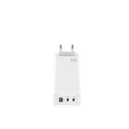 LEOTEC CARGADOR 65W GaN CARGA RAPIDA 2 USB TIPO-C PD 1 USB-A BLANCO