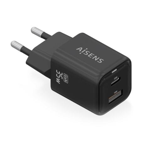 CARGADOR AISENS GAN 35W 1XUSB-C PD3-0 QC4-0 1XUSB-A QC3-0 NEGRO