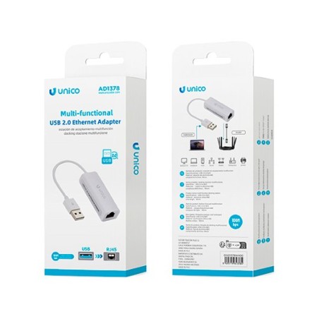 ADAPTADOR UNICO USB2-0 DE USB A RJ45