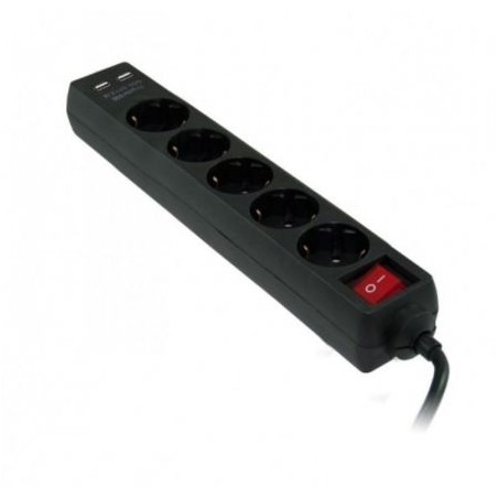 Regleta con interruptor 3GO REG5USB- 5 Tomas de corriente- 2 USB- Cable 1-5m- Negra