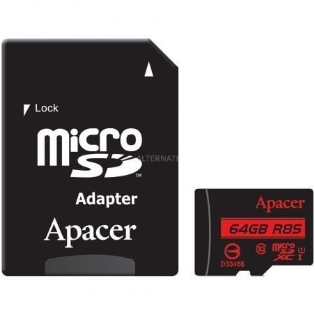 Tarjeta de Memoria Apacer 64GB XC UHS 1 con Adaptador- Clase 10- 85MBs