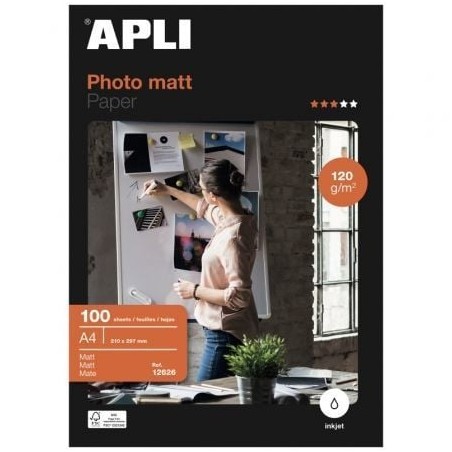 Papel Fotográfico Apli Matt 12626- DIN A4- 120g- 100 Hojas- Mate