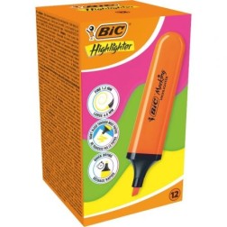 Caja de Marcadores Fluorescentes Bic Highlighter Flat Neón- 12 unidades- Naranjas