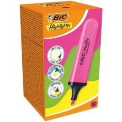 Caja de Marcadores Fluorescentes Bic Highlighter Flat Neón- 12 unidades- Rosas