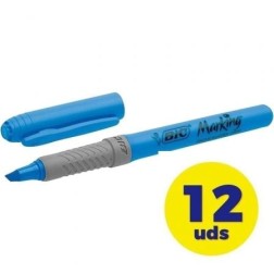 Caja de Marcadores Fluorescentes Bic Marking Highlighter Grip- 12 unidades- Azules