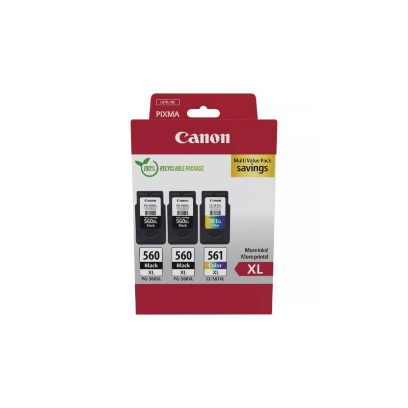 Cartucho de Tinta Original Canon PG-560XL + CL-561XL Multipack Alta Capacidad- 2x Negro- Tricolor