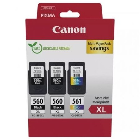 Cartucho de Tinta Original Canon PG-560XL + CL-561XL Multipack Alta Capacidad- 2x Negro- Tricolor