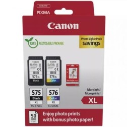 Cartucho de Tinta Original Canon PG-575XL + CL576XL Multipack Alta Capacidad- Negro- Tricolor + Papel Fotográfico