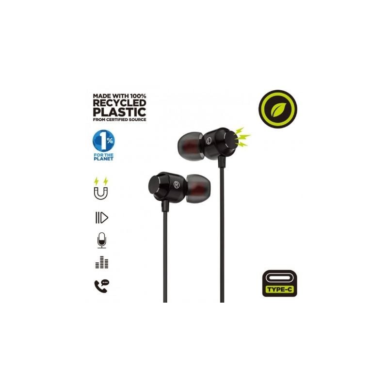 Auriculares Intrauditivos Muvit For Change MCHPH0006- con Micrófono- USB Tipo-C- Negros