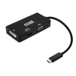 Conversor Nanocable 10-16-4301-BK- USB Tipo-C Macho - VGA Hembra- DVI Hembra- HDMI Hembra- 10cm- Negro