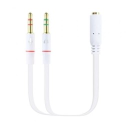 Cable Estéreo Nanocable 10-24-1203- Jack 3-5 Hembra - 2x Jack 3-5 Macho- 20cm- Blanco