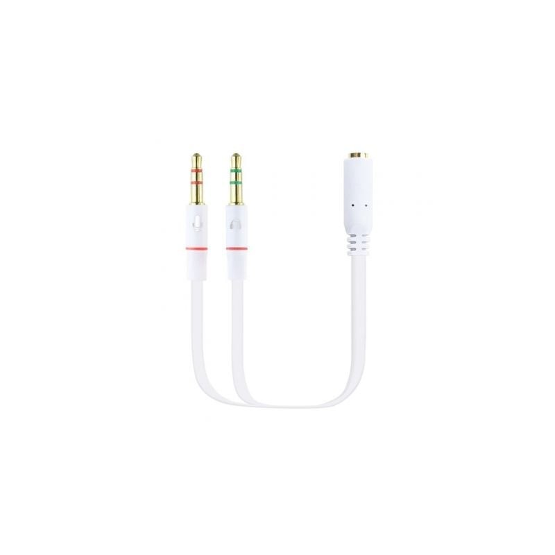 Cable Estéreo Nanocable 10-24-1203- Jack 3-5 Hembra - 2x Jack 3-5 Macho- 20cm- Blanco