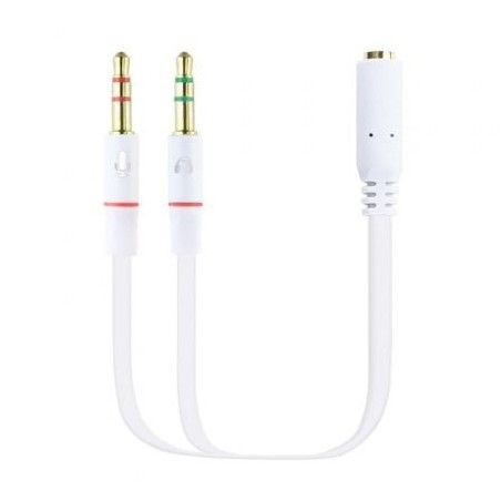 Cable Estéreo Nanocable 10-24-1203- Jack 3-5 Hembra - 2x Jack 3-5 Macho- 20cm- Blanco