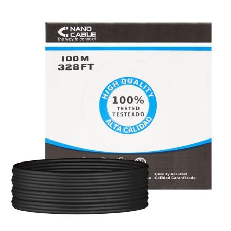 Bobina de Cable RJ45 para Exteriores UTP Nanocable 10-20-0302-EXT-BK Cat-5e- 100m- Impermeable- Negro