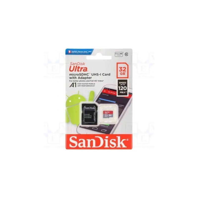 Tarjeta de Memoria SanDisk Ultra 32GB microSD HC UHS-I con Adaptador- Clase 10- 120MBs