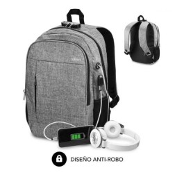 Mochila Subblim Urban Lock para Portátiles hasta 16"- Puerto USB- Antirrobo- Gris