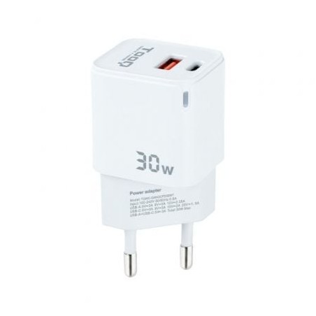 Cargador de Pared TooQ TQWC-GANQCPD30WT- 1xUSB Tipo-C- 1xUSB- 30W