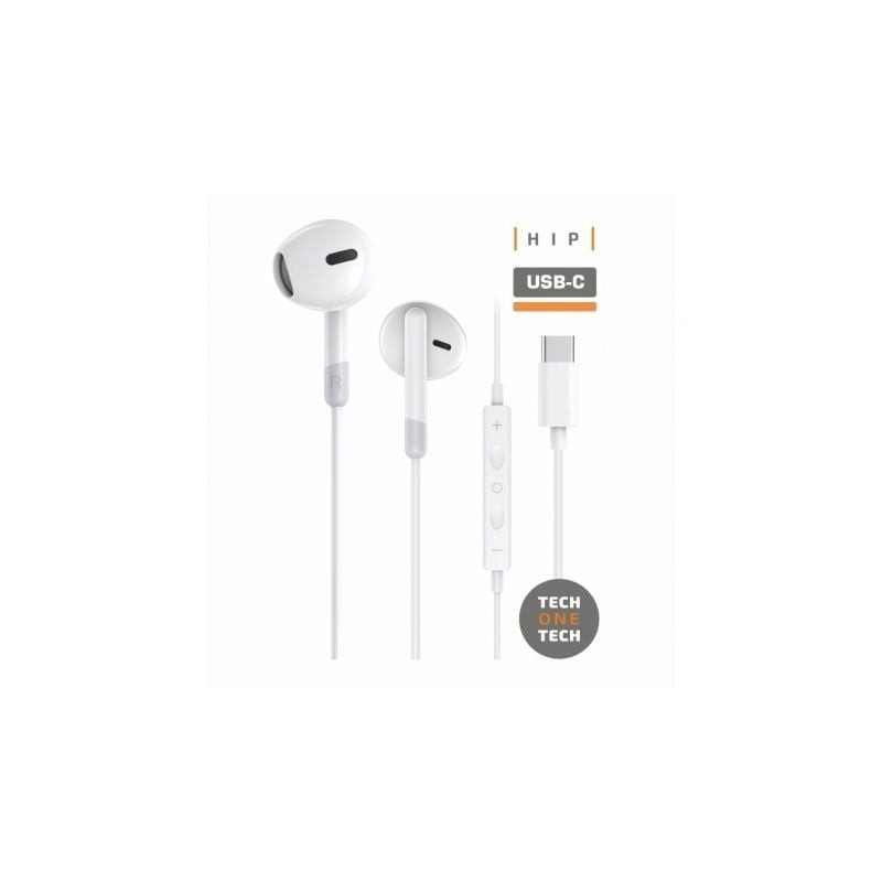 Auriculares Intrauditivos Tech One Tech earTECH TEC1301- con Micrófono- USB Tipo-C- Blancos