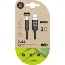 Cable USB 2-0 Tech One Tech TEC2001- USB Macho - MicroUSB Macho- 1m- Negro