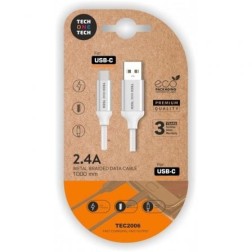 Cable USB 2-0 Tech One Tech TEC2006- USB Tipo-C Macho - USB Macho- 1m- Blanco