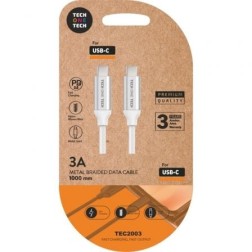 Cable USB 2-0 Tipo-C Tech One Tech TEC2204- USB Tipo-C Macho - USB Tipo-C Macho- 1m- Blanco