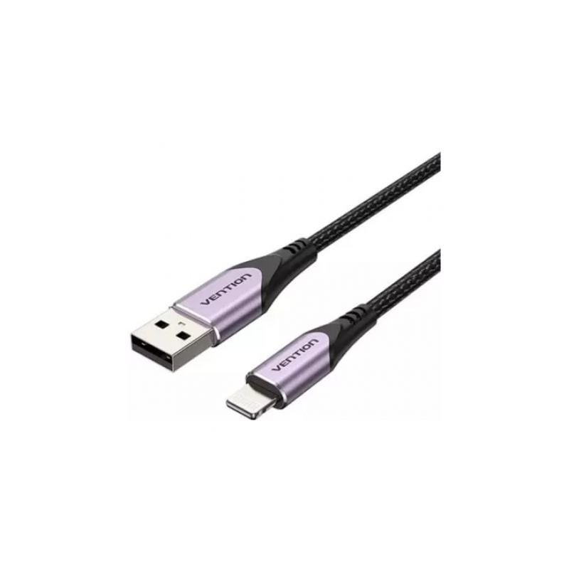 Cable USB 2-0 Lightning Vention LABVF- USB Macho - Lightning Macho- Hasta 12W- 480Mbps- 1m- Morado